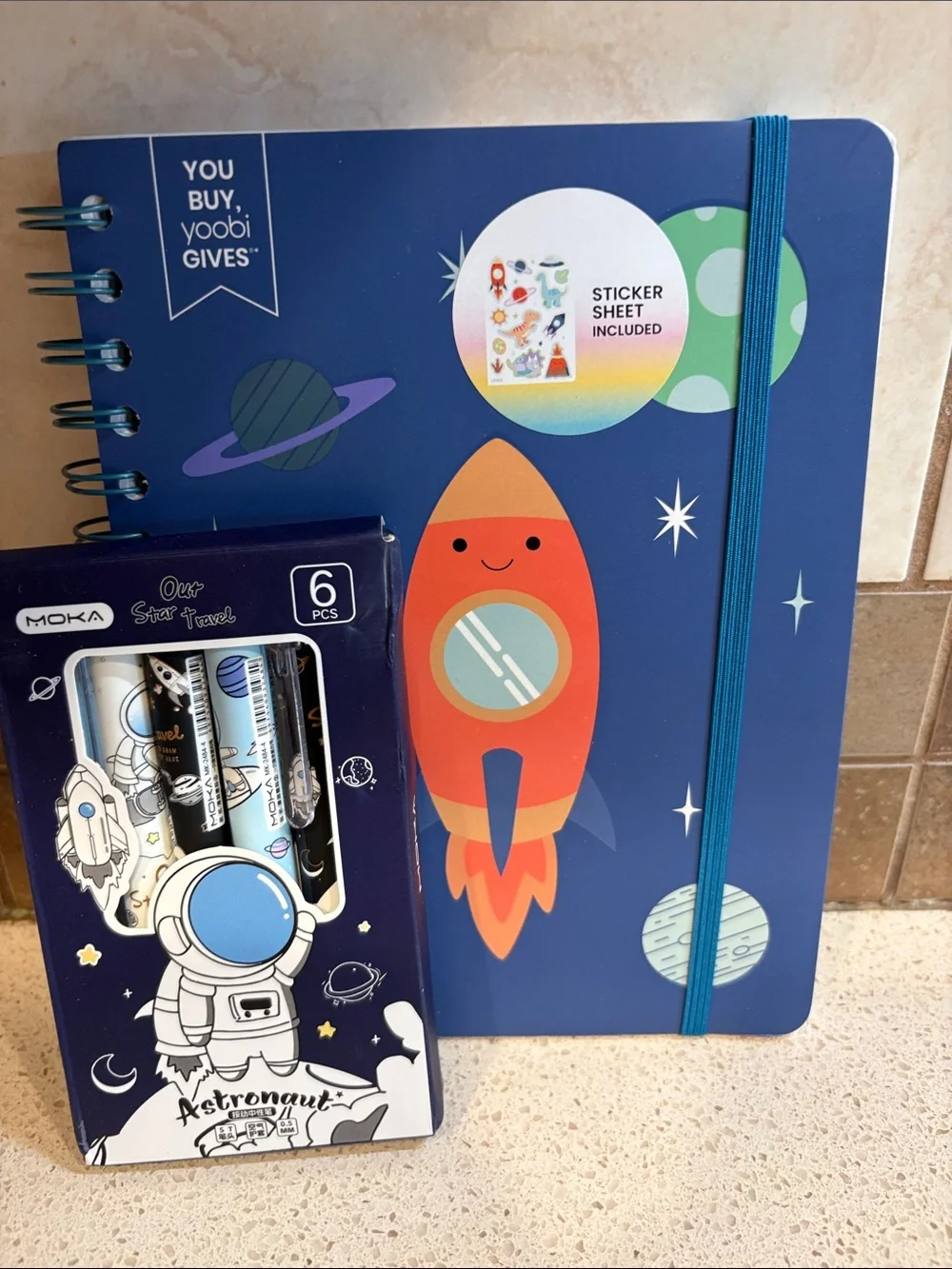 Yoobi Set NWT Rocket & Astronaut Journal, Sticker Set, & 6 different Pens